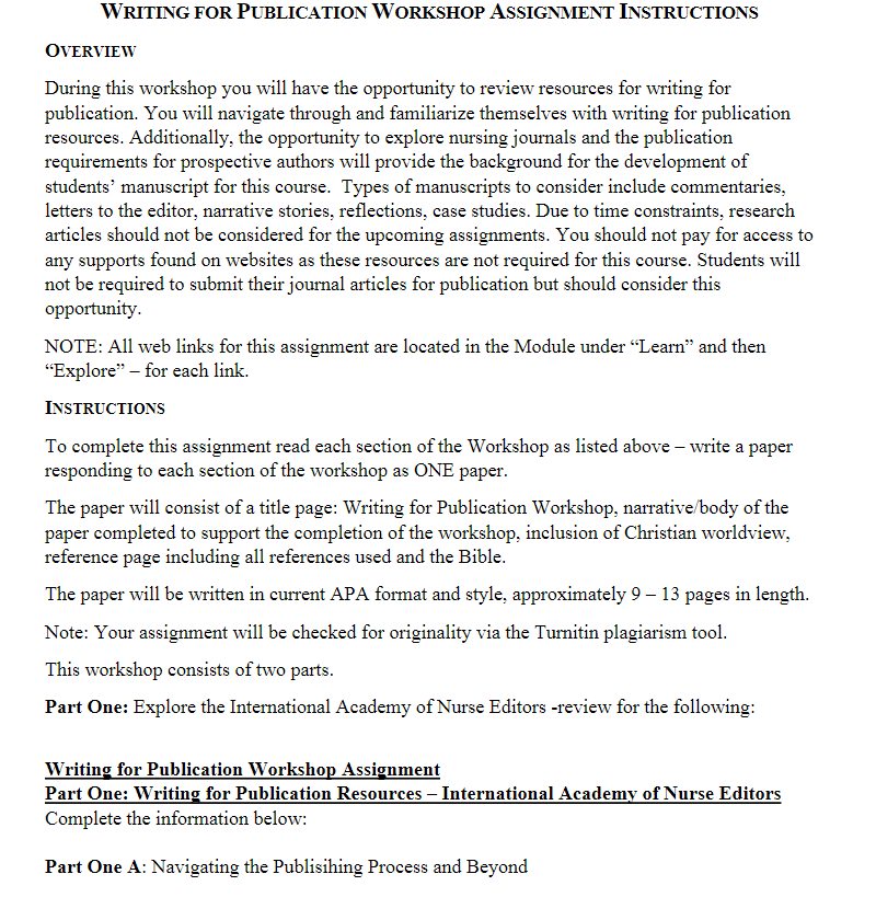 WRITING FOR PUBLICATION WORKSHOP ASSIGNMENT