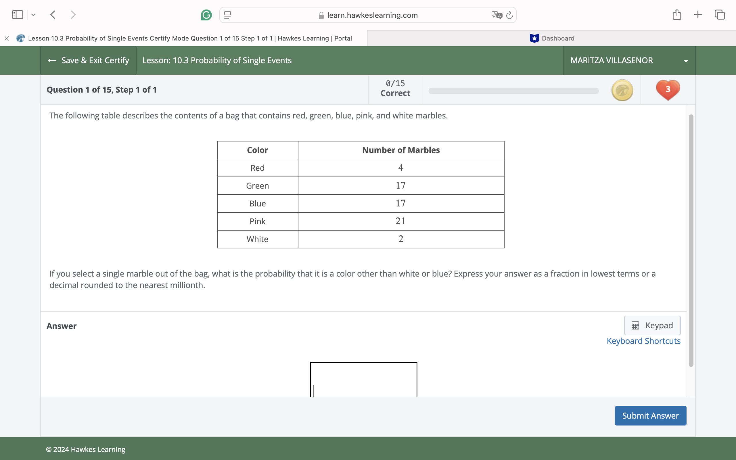 answer M v < = & learn.hawkeslearning.com B+ O X