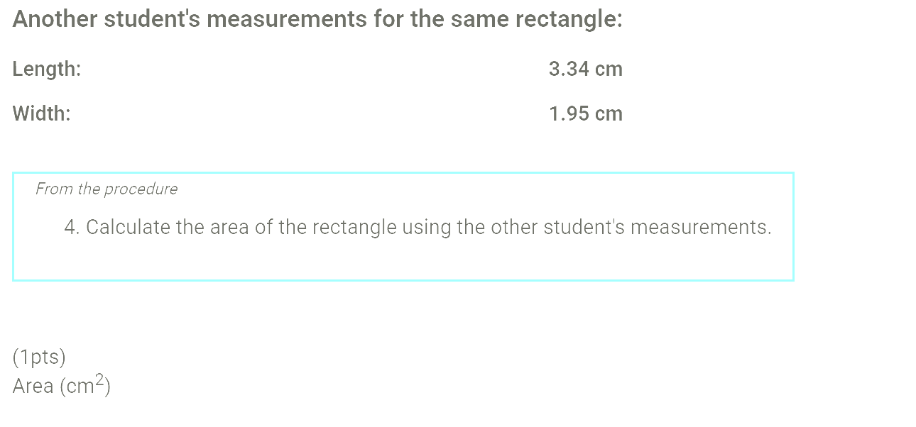 Answer Another student's measurements for