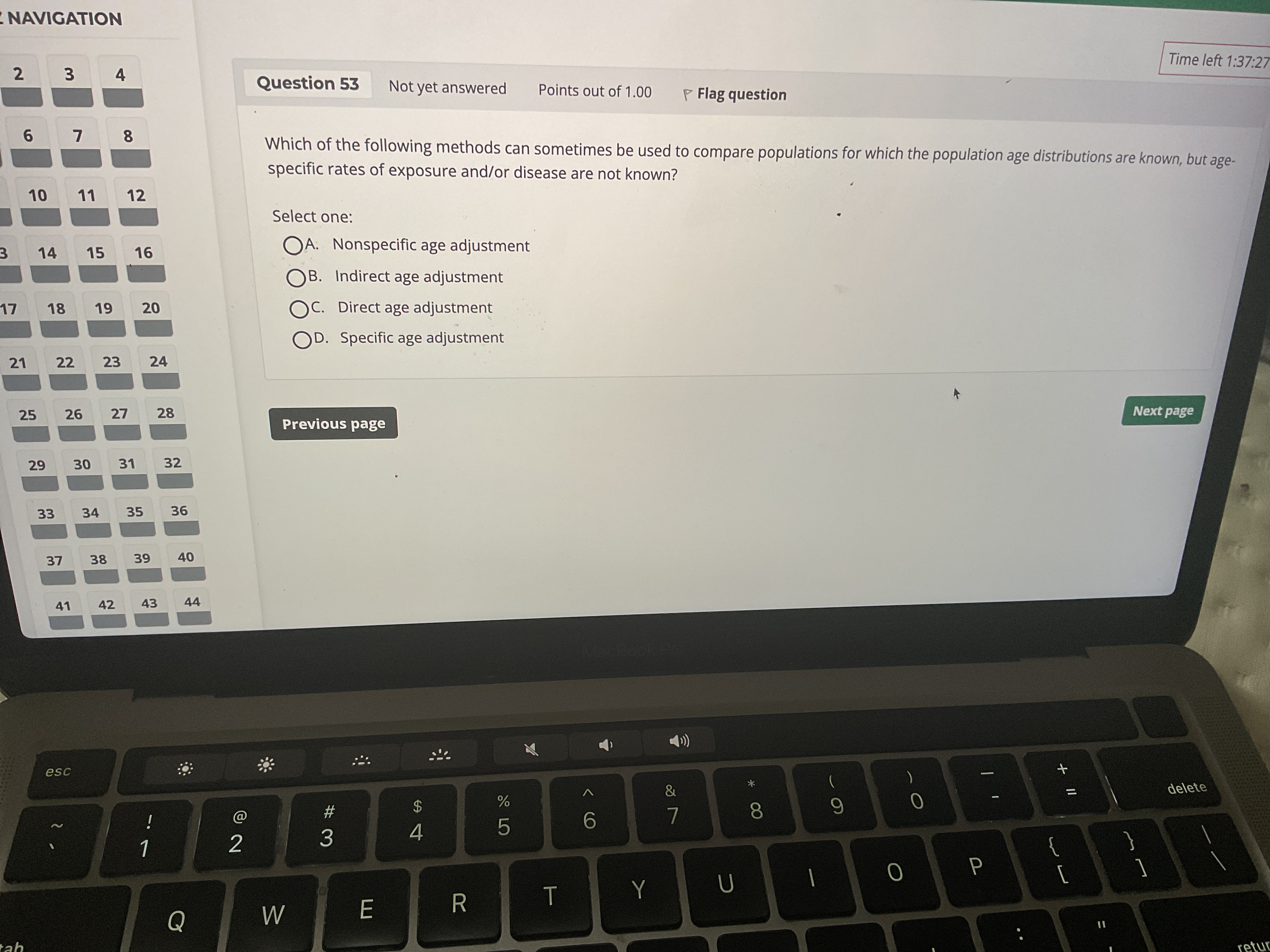 Answer NAVIGATION Time left 1:37:2 2 3 A Question