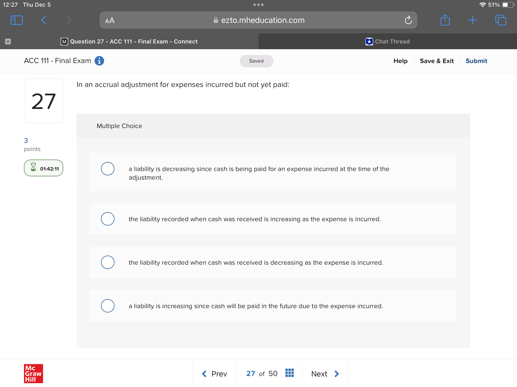 Answer 12:27 ThuDec5 YY) = 51% @ Y-\\ @