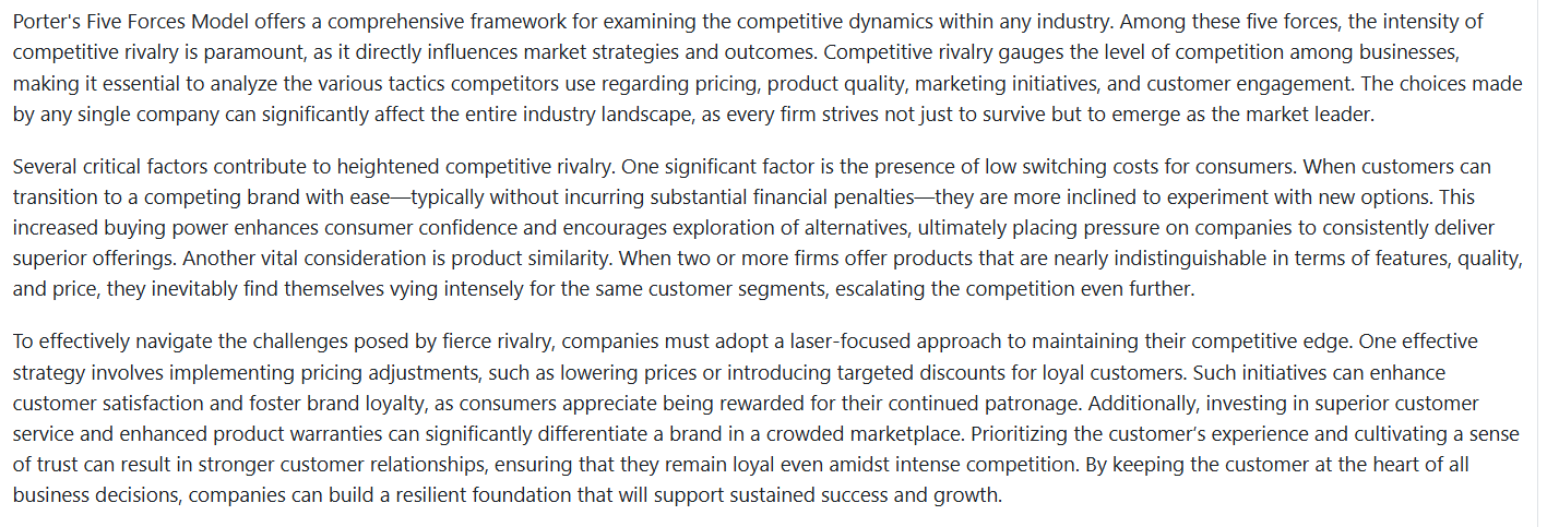 Porter's Five Forces Model offers a