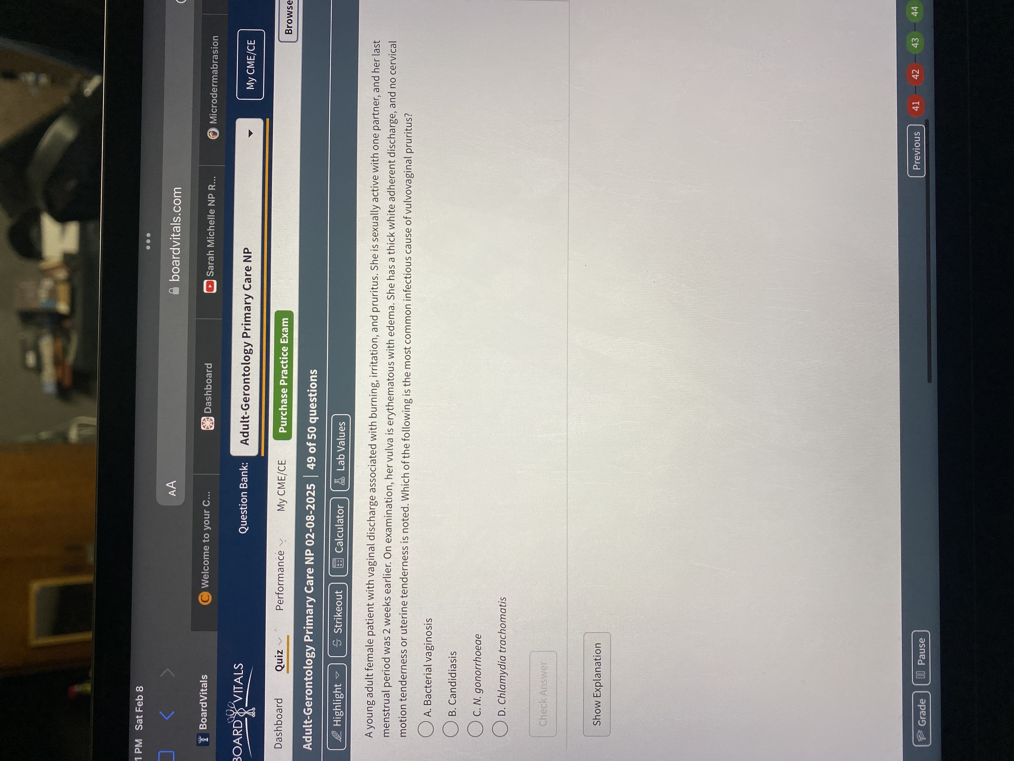 Answer 1 PM Sat Feb 8 .. . AA boardvitals.com