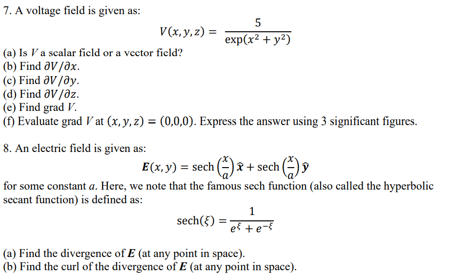 answer the questions 7. A voltage field is given