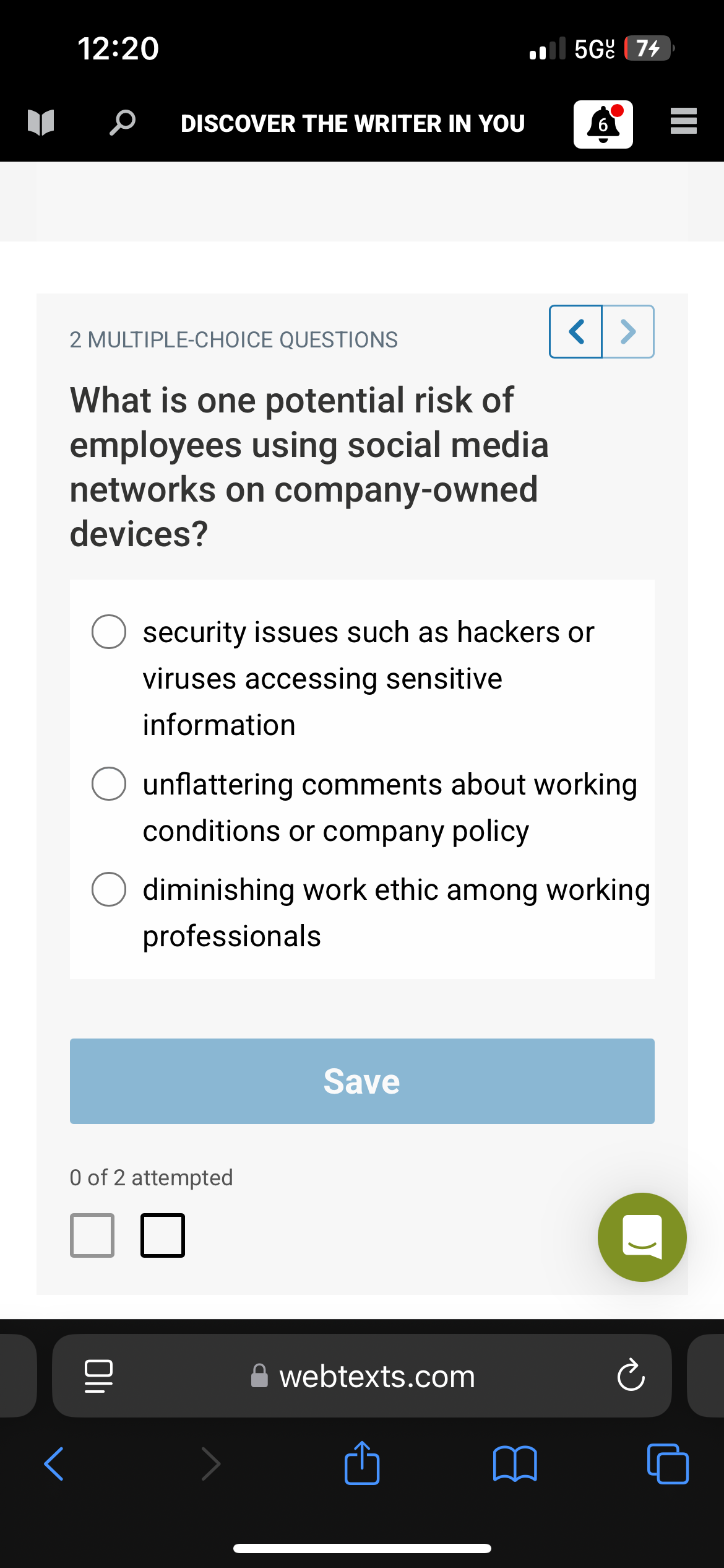 Answer 12:20 L] L DISCOVER THE WRITER IN YOU E 2