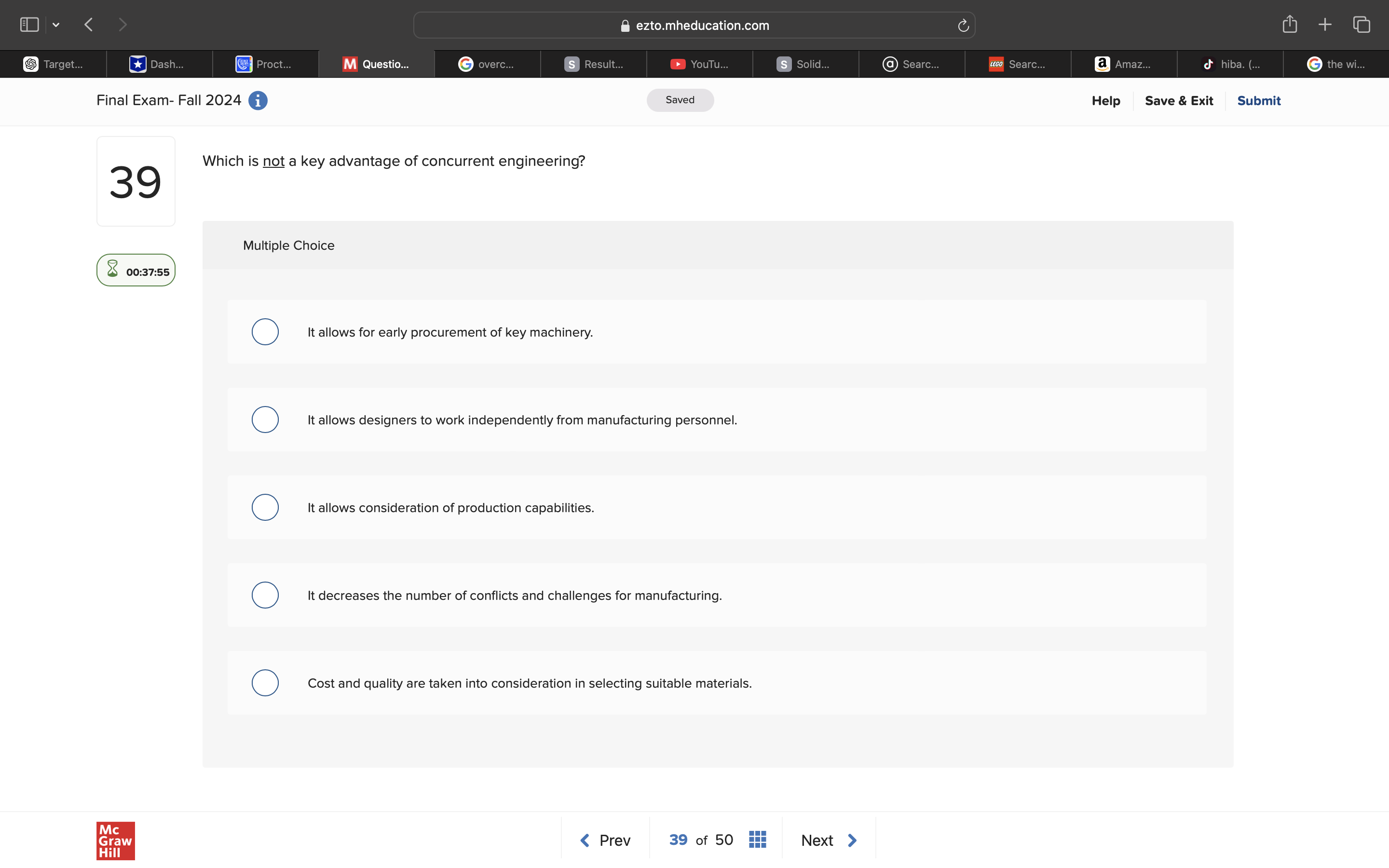 answer @ ezto.mheducation.com M Questio... Final