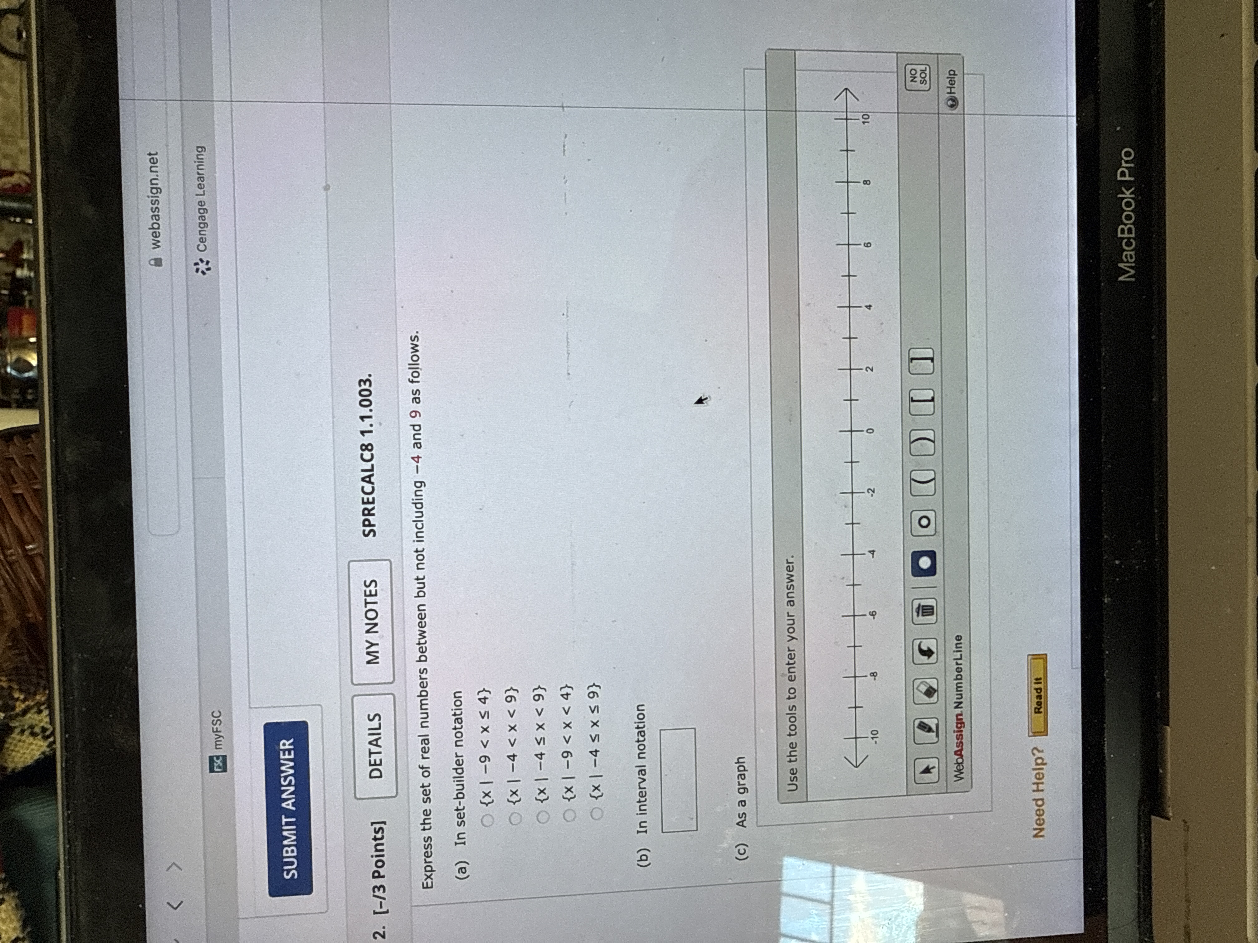 Answer < > webassign.net ESC myFSC Cengage