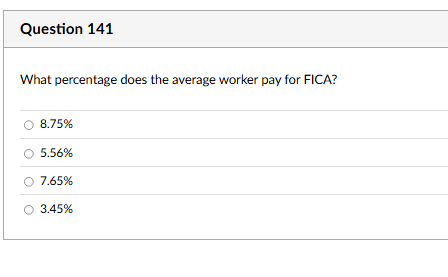 ANSWER Question 141 What percentage does the