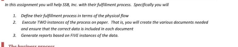 In this assignment you will help SSB, Inc. with