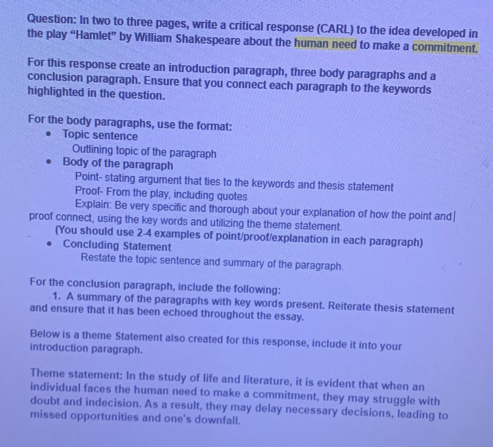 Question: In two to three pages, write a critical