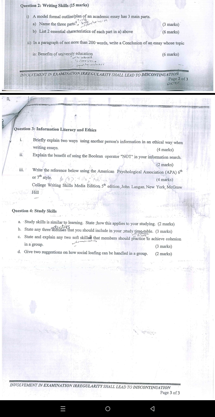 Question 2: Writing Skills (15 marks) i) A model