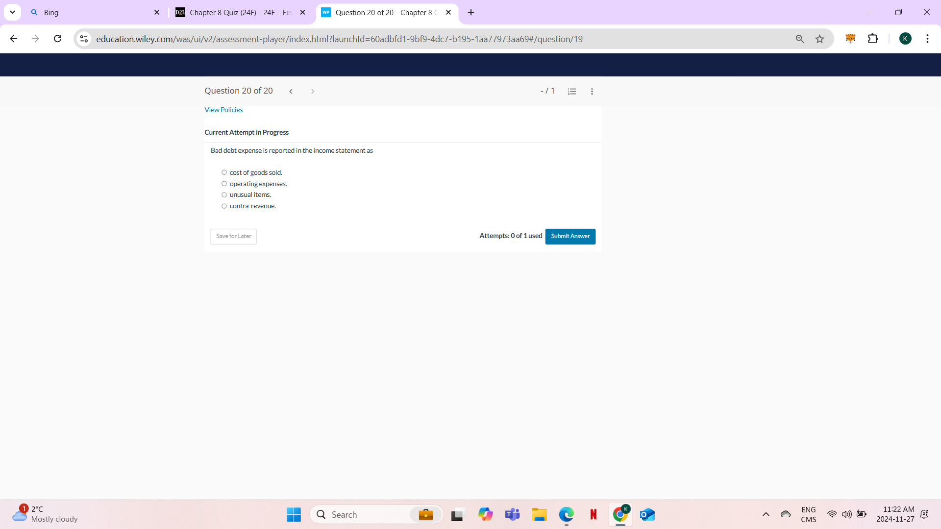 answer Q Bing X D2L Chapter 8 Quiz (24F) - 24F