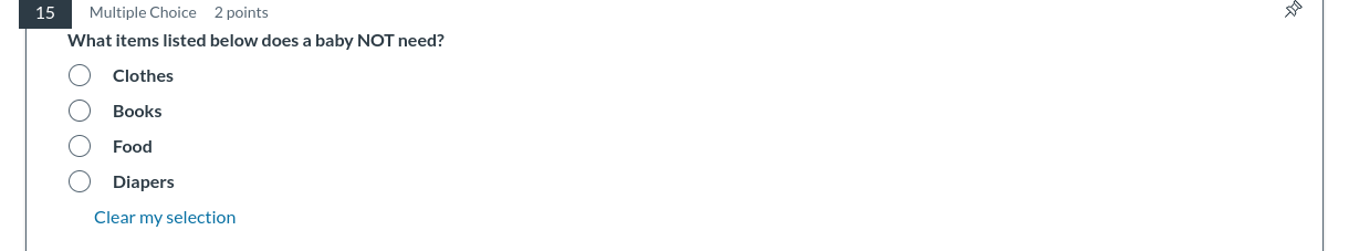 answer Multiple Choice 2 points What items listed