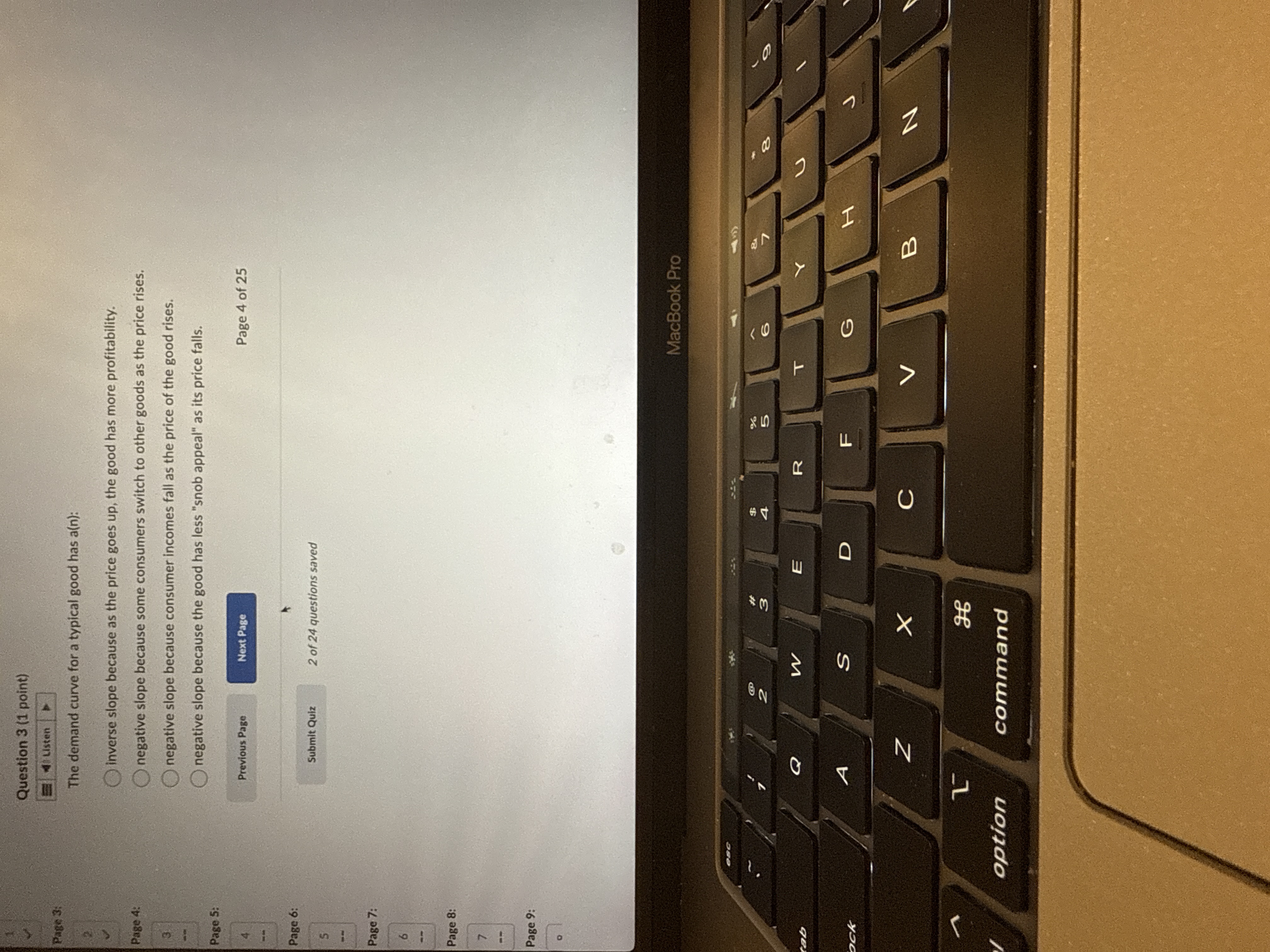 Answer Question 3 (1 point) Listen Page 3: The