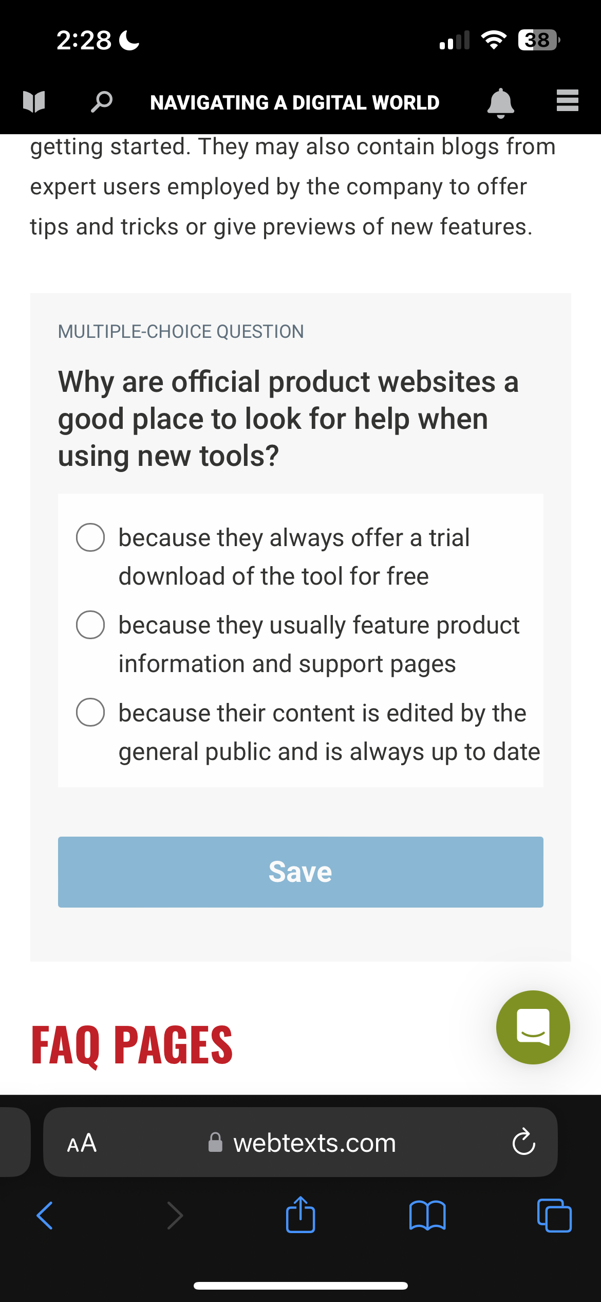 Answer 2:28 LT L NAVIGATING A DIGITAL WORLD