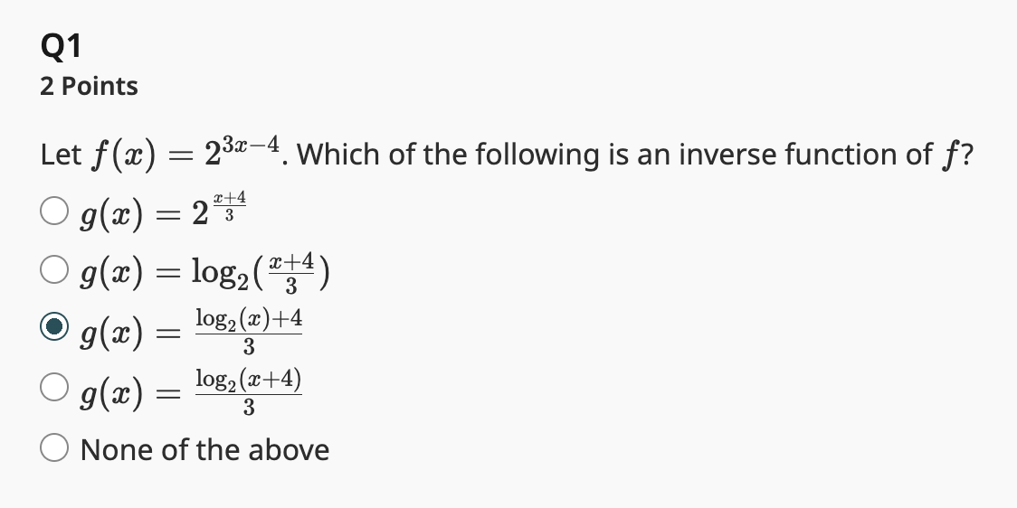 answer Q1 2 Points Let f (a) = 23-4. Which of the