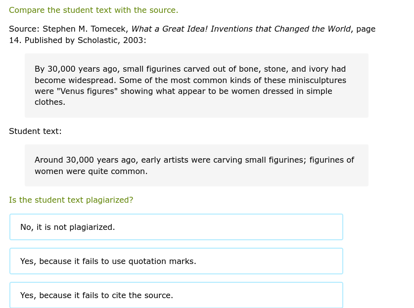 Is the student text plagiarized? Compare the
