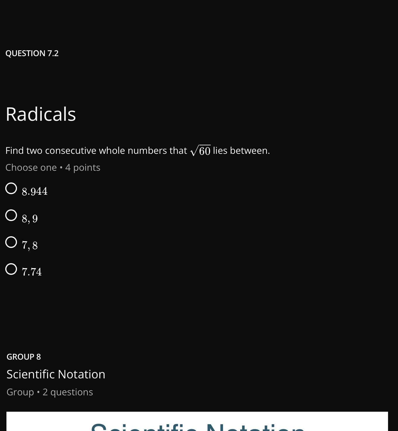 answer QUESTION 7.2 Radicals Find two consecutive