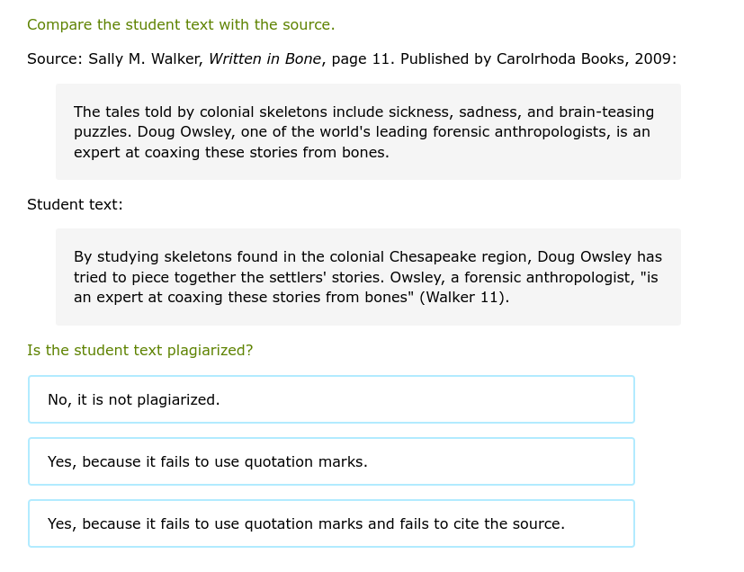 Is the student text plagiarized? Compare the