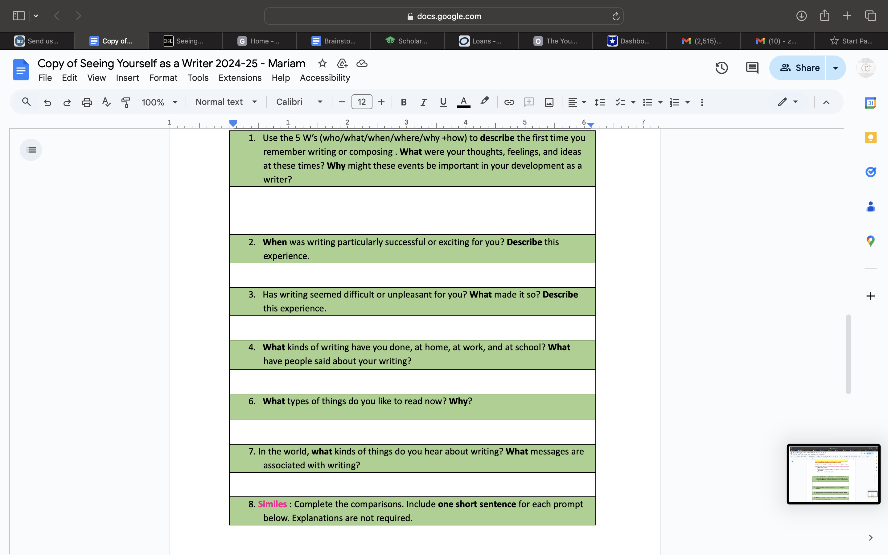 docs.google.com ch + is2 Send us... Copy of.. D2L