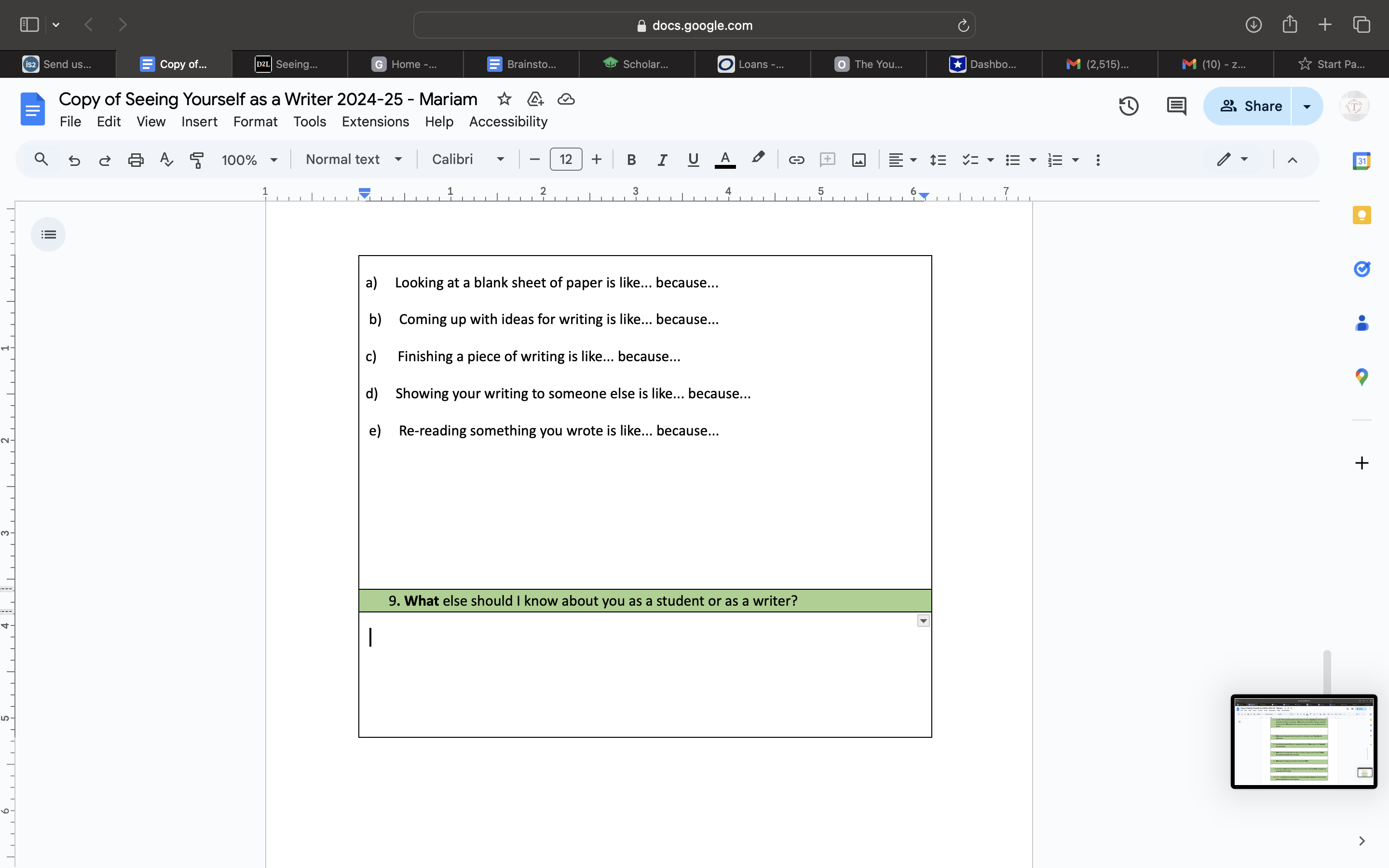 docs.google.com ch + is2 Send us... Copy of.. D2L