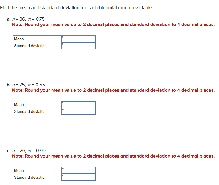 answer question Find the mean and standard