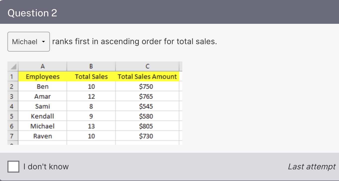 answer Question 2 Michael ranks first in