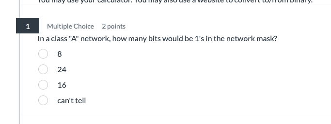 answer 1 Multiple Choice 2 points In a class "A"