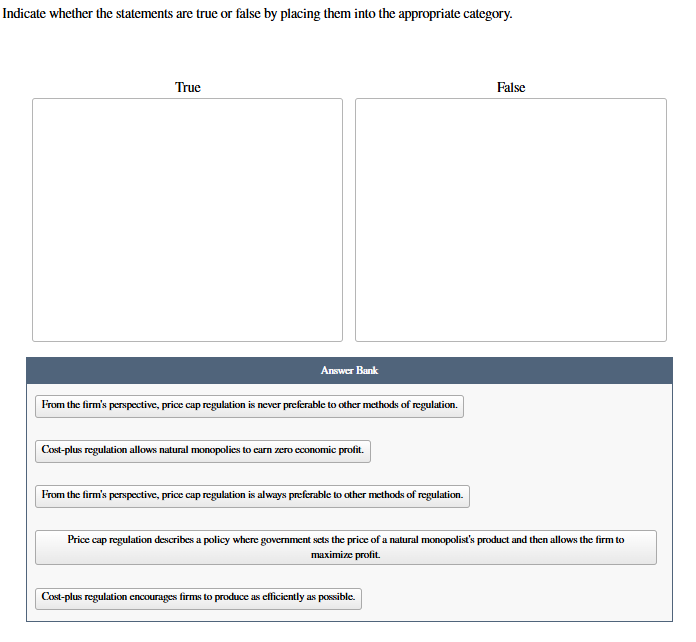 answer Indicate whether the statements are true