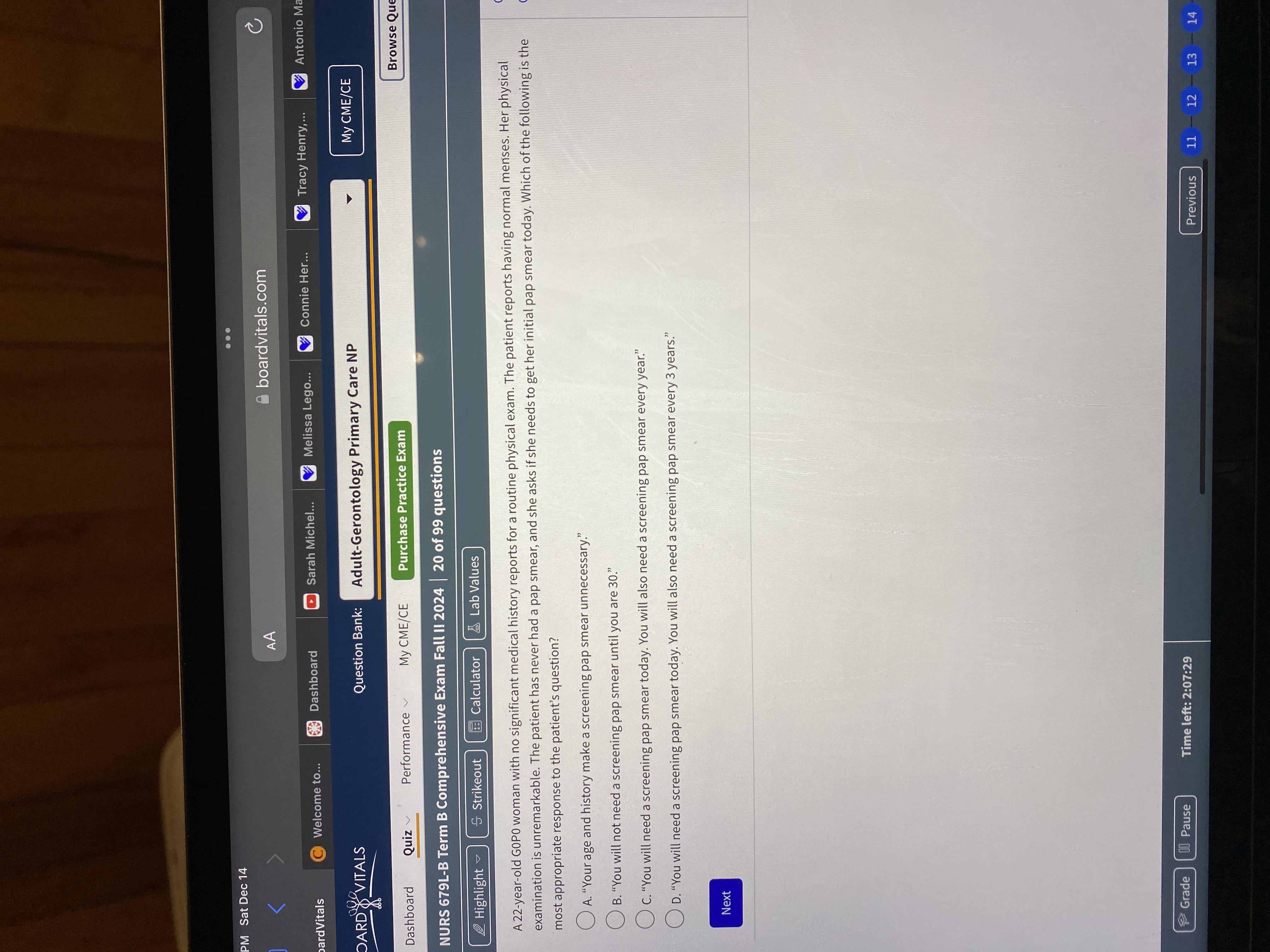 Answer . . . PM Sat Dec 14 AA boardvitals.com C