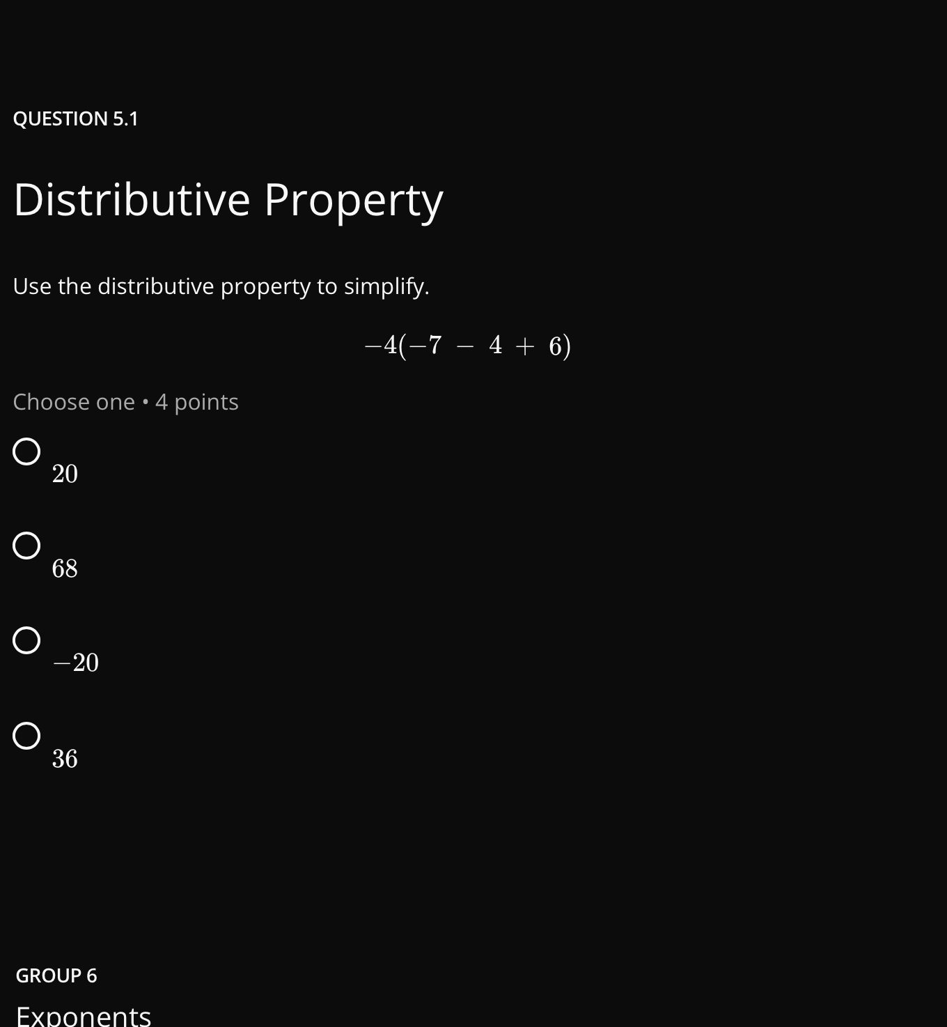 answer QUESTION 5.1 Distributive Property Use the