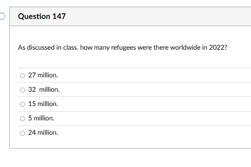 ANSWER Question 147 As discussed in class. how