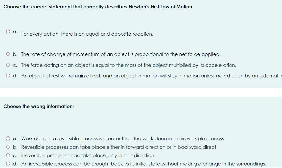 answer Choose the correct statement that