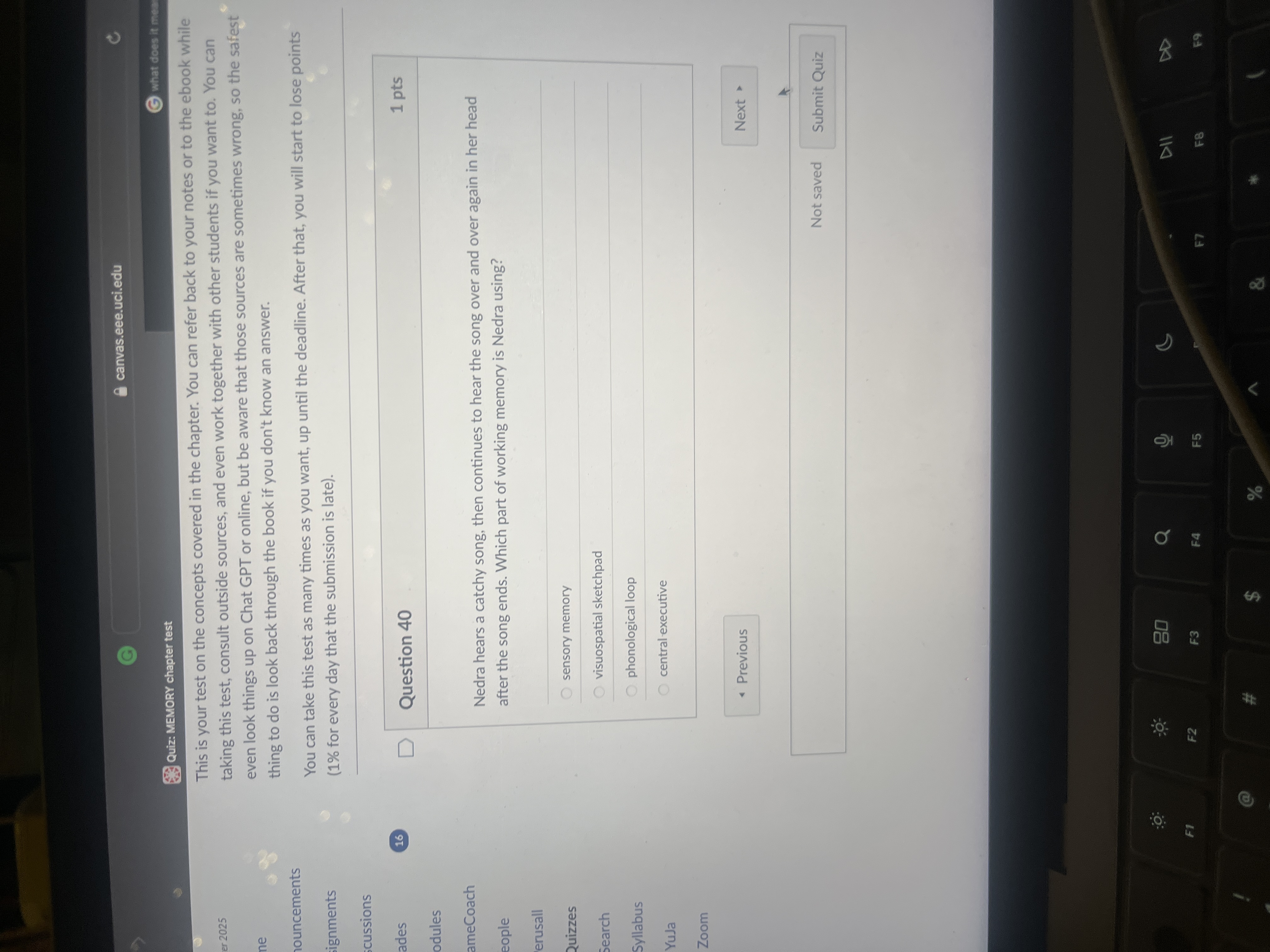 answe G canvas.eee.uci.edu Quiz: MEMORY chapter