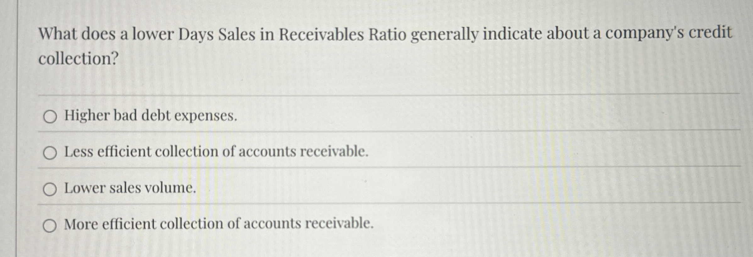 What does a lower Days Sales in Receivables Ratio