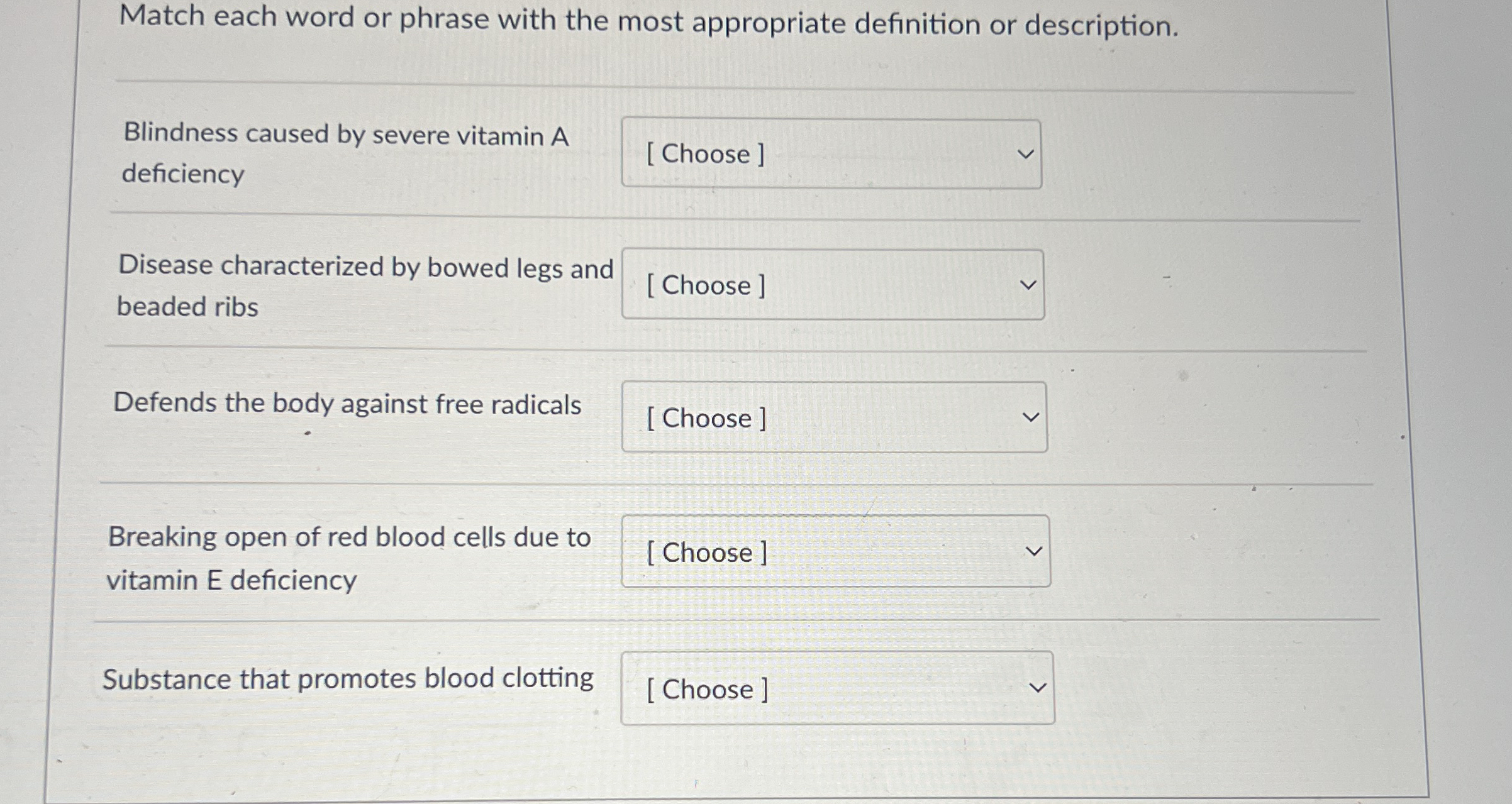 Match each word or phrase with the most