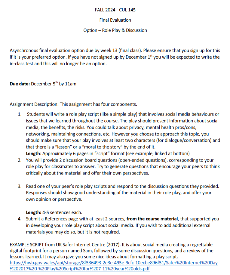 I need help with this assignment: FALL 2024 - CUL