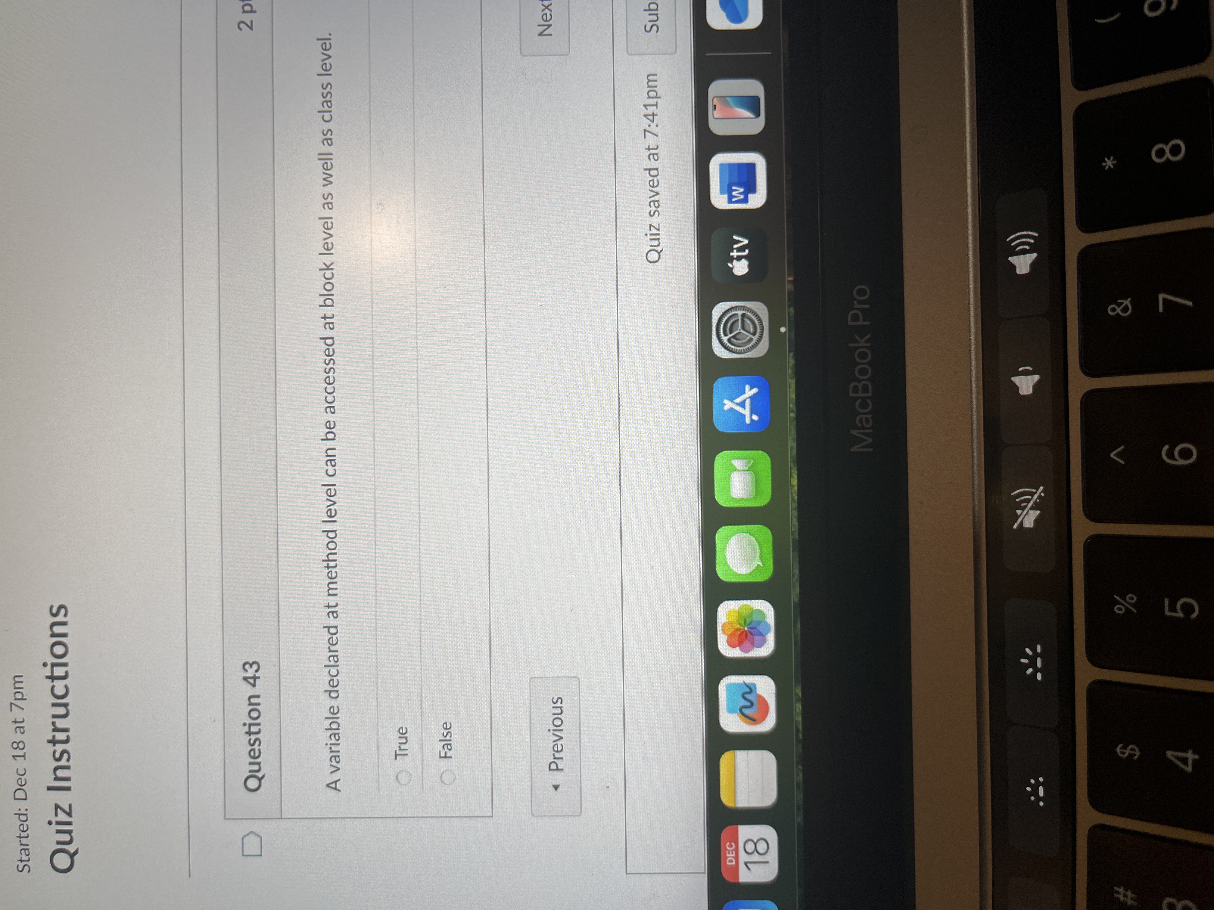 Answer Started: Dec 18 at 7pm Quiz Instructions D