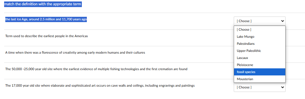 answer match the definition with the appropriate