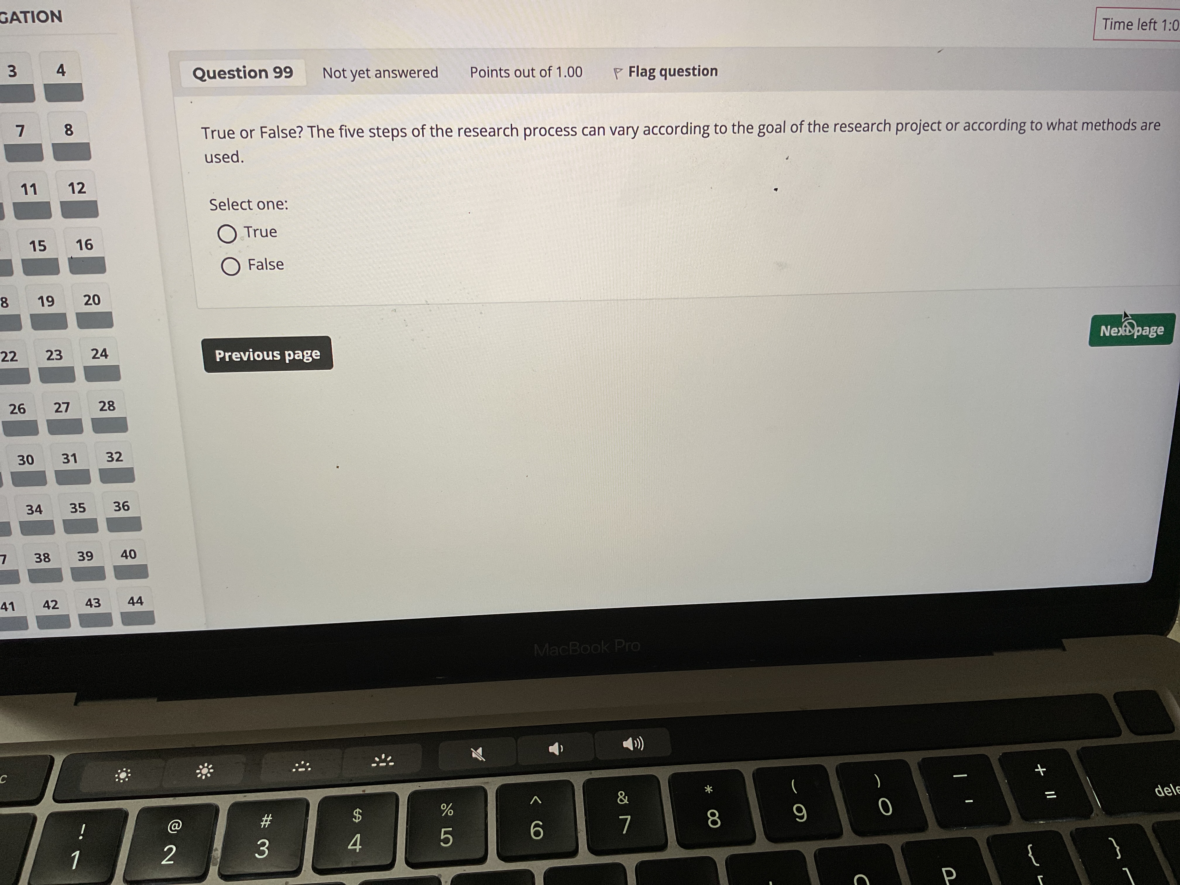 Answer CATION Time left 1:0 - o 4 3 A Question 99