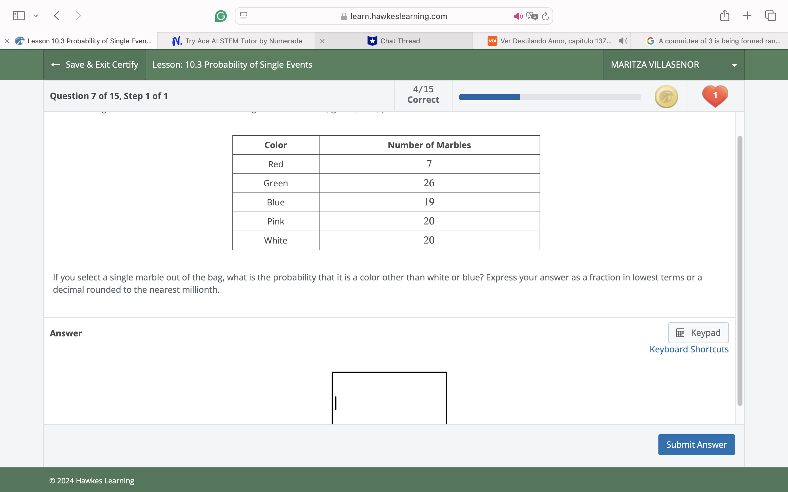answer My < > = @ learn.hawkeslearning.com 0 h +