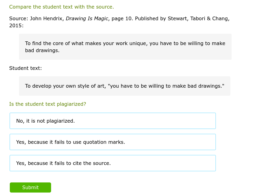 Is the student text plagiarized? Compare the
