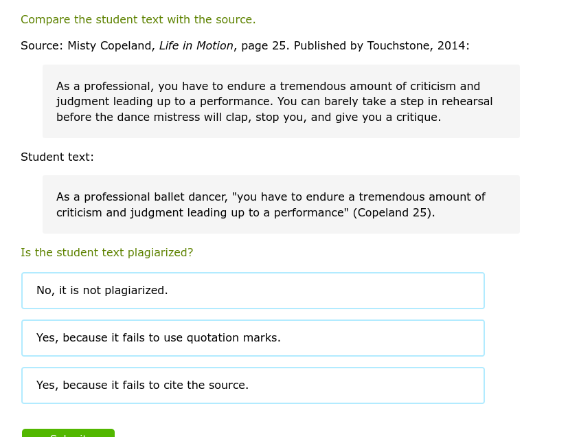 Is the student text plagiarized? Compare the