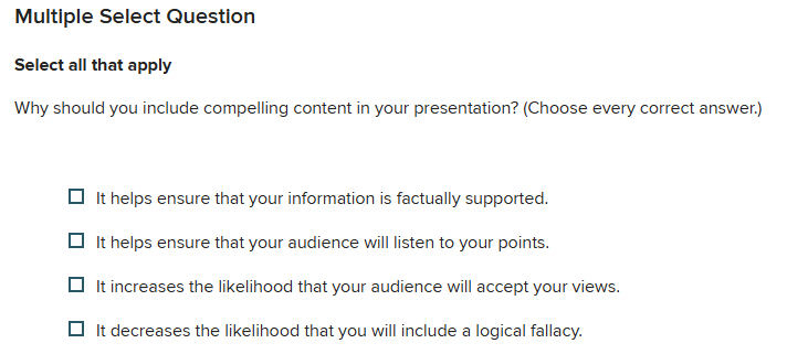answer Multiple Select Question Select all that