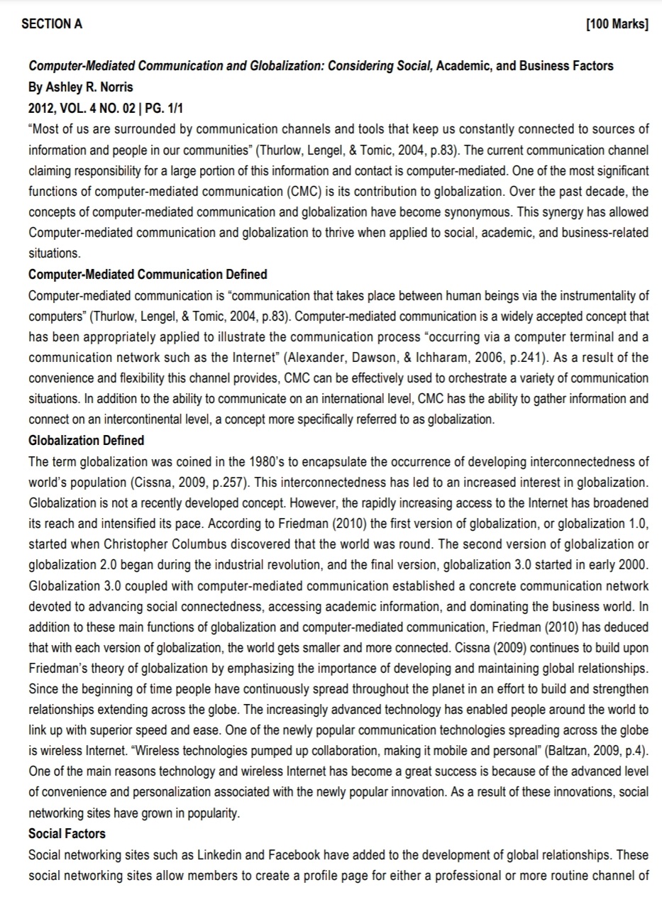 SECTION A [100 Marks] Computer-Mediated