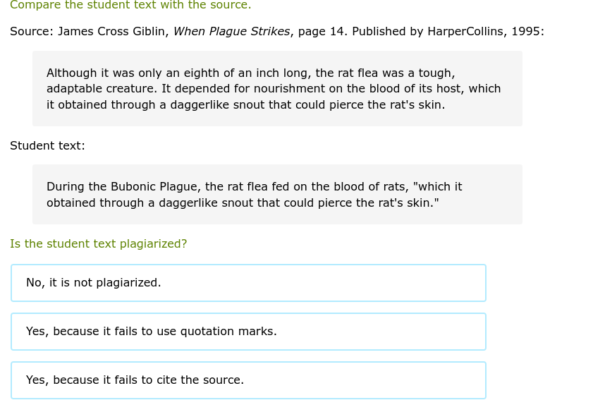 Is the student text plagiarized? Compare the