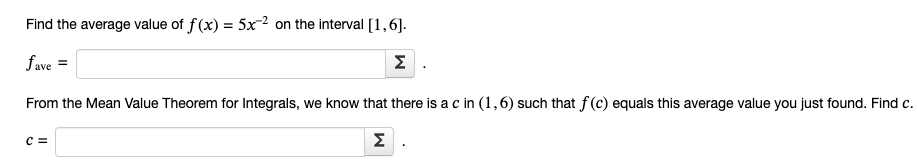 answer Find the average value of f(x) = 5x~* on