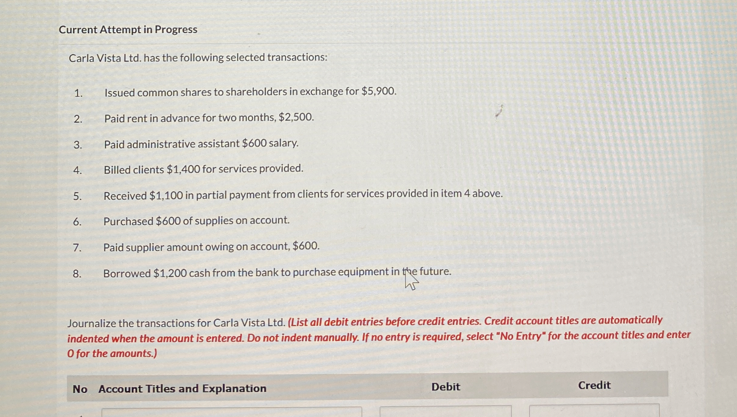 Current Attempt in Progress Carla Vista Ltd . has