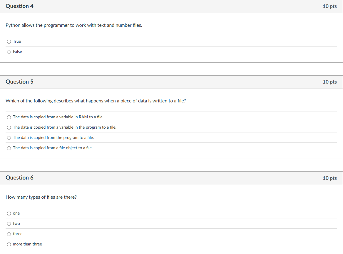 correct answer Question 4 10 pts Python allows