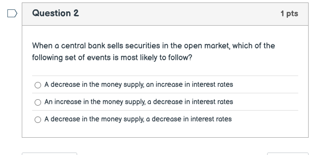 answer Dot When a central bank sells securities